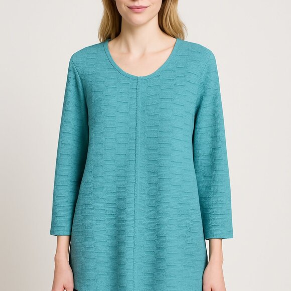 Habitat Clothes To Live In Tunic Size Large Blue Geometric Textured Lagenlook - Picture 11 of 11